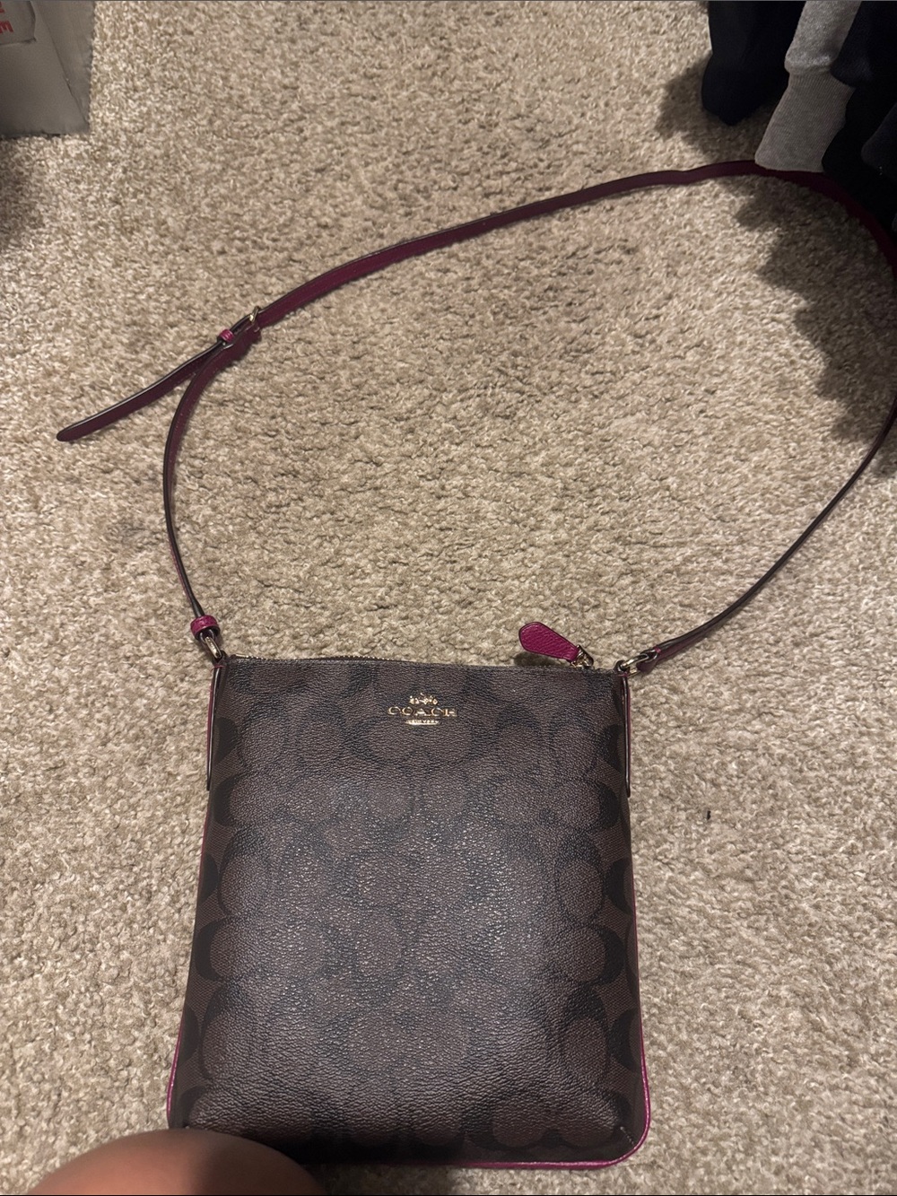 Coach Brown Signature Crossbody with Pink Accents